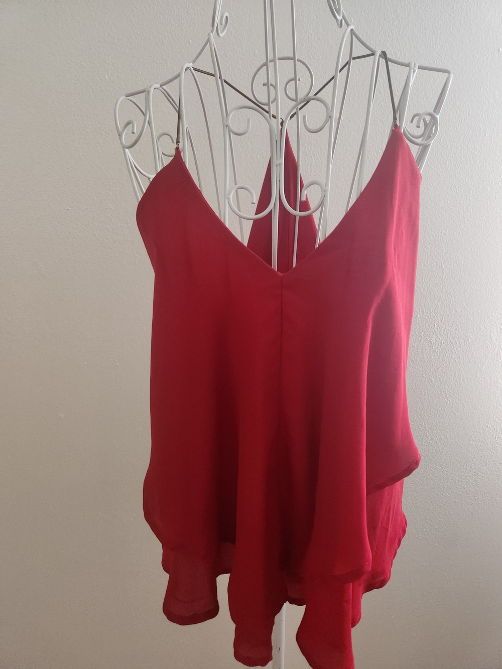 Charlotte Russe Red Layered Flowy Cami Top with Metal Straps | Size S